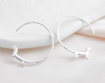 Dachshund Hoop Earrings, Half Hoop Earrings, Sterling Silver Hoop Earrings, Sterling Jewellery, Gift for Her, Gift for Women, Christmas Gift
