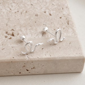 Dainty Snake Cartilage Stud Earring, Sterling Silver Stud Earring, Screw-back, Silver Stud, Unisex Jewellery, Christmas Gift for Her or Him