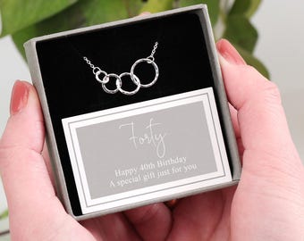 Sterlingzilveren armband 40e cirkel, armband met 4 cirkels voor haar 40e verjaardag, 40e verjaardagscadeau, armband met vier gekoppelde cirkels, cadeau-idee