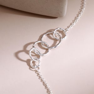 Sterling Silver Interlocking Circles Bracelet, 50th Birthday Gift, 5 Rings for 5 Decades, Womens Dainty Silver Bracelet, Gift for Her