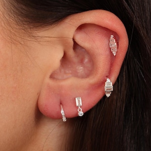 CZ Earrings Gift Set in Sterling Silver, Croissant Cartilage Stud, CZ Hoop Earrings, Multi Piece Stacking Earrings, Christmas Gift for Her