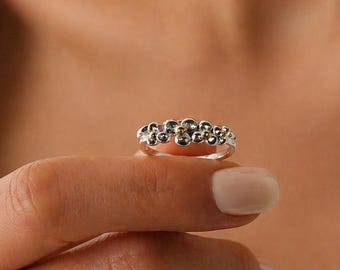 Anello floreale in argento sterling, anello floreale da donna, anello regolabile, anello delicato, regalo per lei, regalo di Natale per donne, gioiello per tutti i giorni
