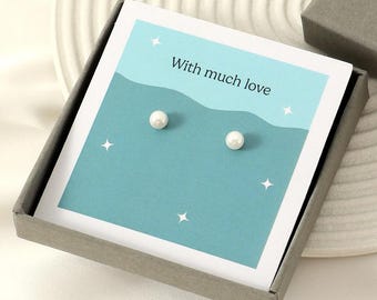 Dainty Pearl Stud Earrings in Sterling Silver, Tiny Pearl Earrings, Minimalist Wedding Jewellery Gift for Her, Christmas Gift, 3mm, 4mm, 5mm