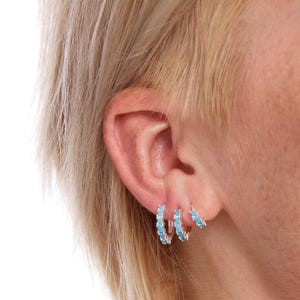 Turquoise Huggie Hoops in Sterling Silver, Stackable Earrings, 6mm, 8mm, 10mm, Hoop Earrings, Gift for Her, Gift for Women, Christmas Gift