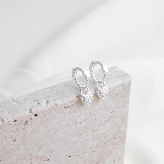 Amazon.com: SLUYNZ Sterling Silver CZ Heart Small Hoop  🌟 Silver 925 Huggie Hoop Heart Earrings CZ main image 1
