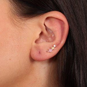 Rainbow CZ Stud Earrings in Sterling Silver, Stackable Stud Earrings, Dainty Stud Earrings, Gift for Her, Gift for Mum, Christmas Gift