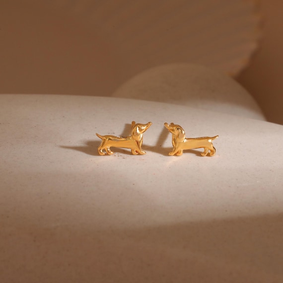 Dainty Dachshund Stud Earrings in Sterling Silver, Cute Sausage Dog Stud Earrings, Minimalist Studs, Gift for Her, Dog Lovers Gift for Women