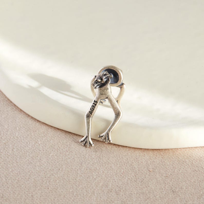 May include: Silver frog earring with a textured finish. The earring is marked with "AG925" on the back.