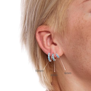 Turquoise Huggie Hoops in Sterling Silver, Stackable Earrings, 6mm, 8mm, 10mm, Hoop Earrings, Gift for Her, Gift for Women, Christmas Gift