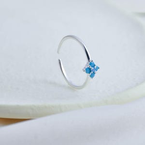 Turquoise Flower Ring in Sterling Silver, Blue CZ & Turquoise Ring, Adjustable Ring, Minimalist Ring, Gift for Mum, Christmas Gift for Her