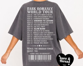 Camiseta de la gira mundial Dark Romance / Fechas de la gira de la banda (estampado en la parte posterior)