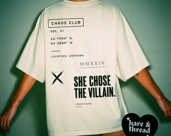 She Chose The Villain Shirt | Editorial Tee | Dark Romance Book Merch | Morally Grey BookTok Shirt | Minimalist Bookish Gift