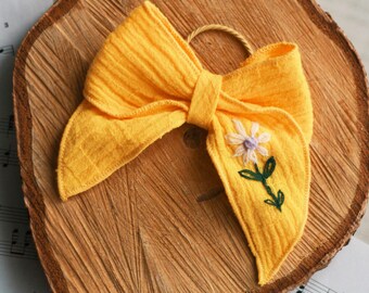 Gelbe Blumen Haarschleife, wählen Sie Ihren Clip, Hand bestickte Haarschleife, bestickte Haarspange, Haargummi