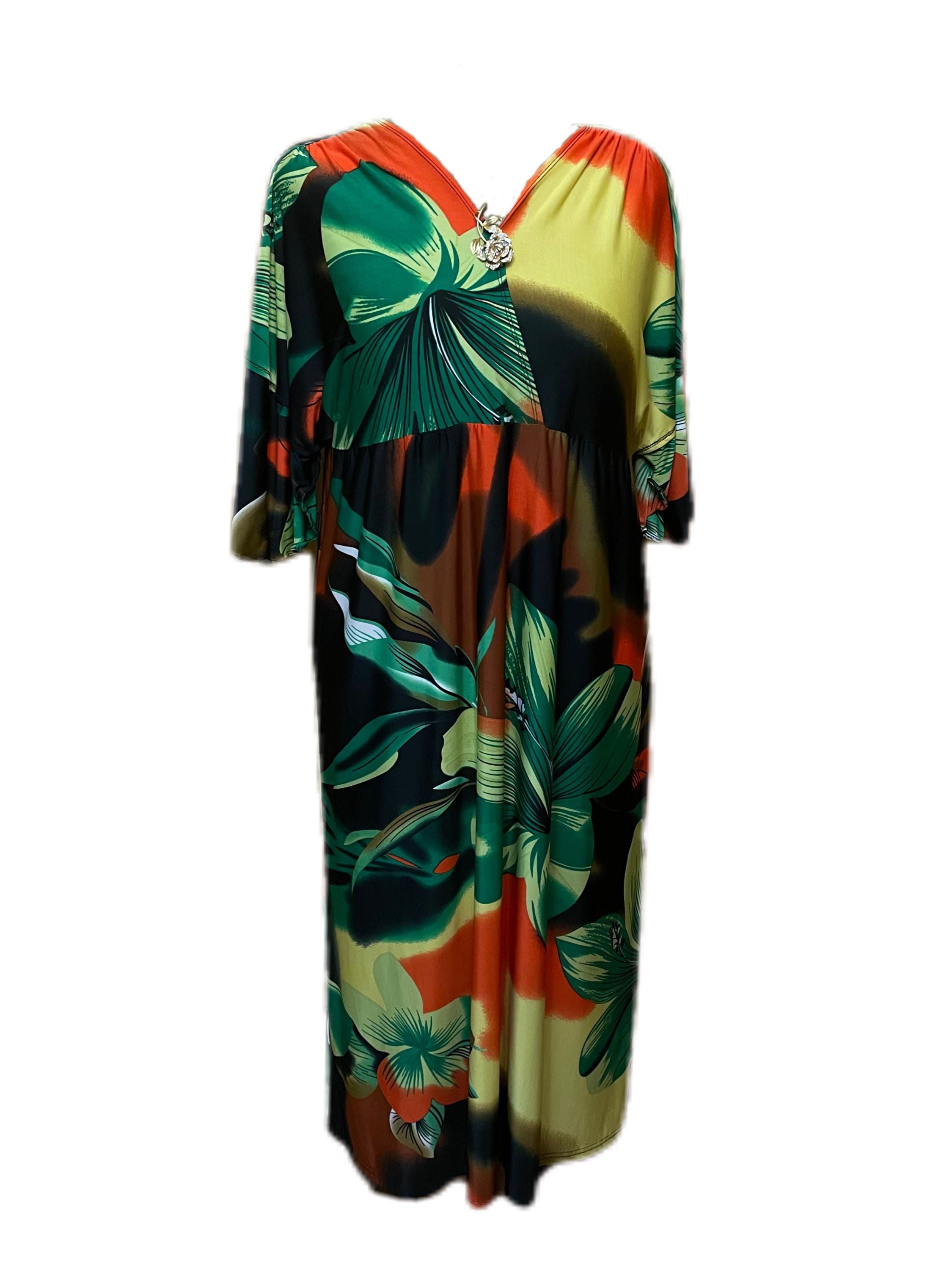 Floral Maxi Dress, Tropical Print, Size XL