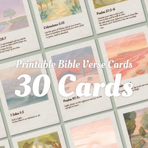 Printable Bible Verse Cards, 30 Serene Light Landscape Scripture Cards, Christian Gift, Daily Devotional Cards, Digital Download