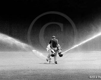 Golf Caddy Stepping Over Sprinkler, Golfer, Golf Humor, 16x24 Canvas Golfing Art Print