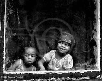 Window, Photojournalistic view of Two Children, Photographic Wall Art