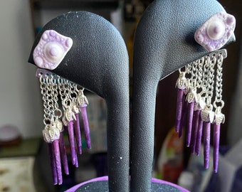 Purple Sea Urchin spine earrings with urchin tests