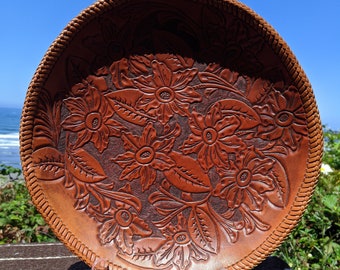 Large Leather Bowl with poinsettia design