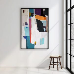 Abstract Printable Art, Digital Download, Abstract Digital Print, Colourful Contemporary Modern Art, White Aqua Green Orange Black Wall Art