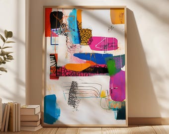 Colourful Eclectic Abstract Mixed Media Collage Art, Digital Download, Abstract Digital Print, Vibrant Contemporary Modern Art