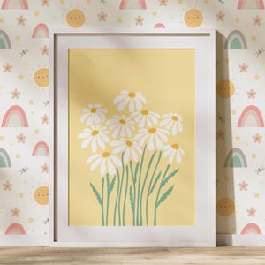 Daisy Wall Art, Digital Print, Danish Pastel Decor, Flower Art Print, Pastel Nursery Decor, Boho Printable Art, Pastel Yellow Room Decor