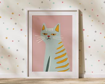 Light Blue Grumpy Cat Wall Art Download, Funny Pastel Cat Digital Printable, Pastel Aesthetic Funny Cat Wall Print, Whimsical Nursery Art