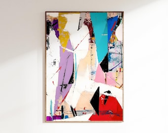 Vibrant Abstract Printable Art, Digital Download, Abstract Digital Print, Colourful Contemporary Modern Art, Black White Teal Red Wall Art