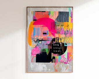 Colourful Eclectic Maximalist Abstract Mixed Media Collage Art, Modern Digital Download Wall Art, Vibrant Contemporary Modern Art