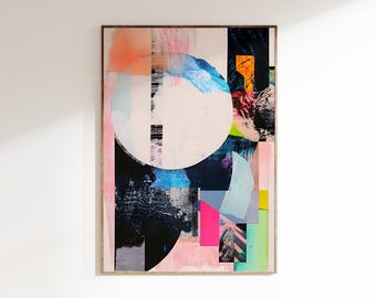 Colourful Eclectic Minimalist Abstract Mixed Media Collage Art, Digital Download, Abstract Digital Print, Vibrant Contemporary Modern Art
