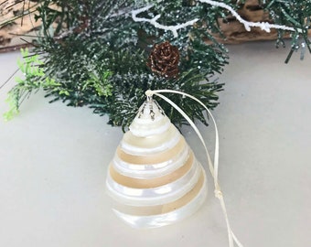 BEACH CHRISTMAS SHELL ornament, seashell ornament, polished pearlized ornament, spiral ornament, nautical ornament, Christmas ornament  2.5"