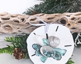 BEACH DECOR CHRISTMAS Sand Dollar Ornament #7, shell ornament, coastal ornament, beachy ornament, beach house ornament, nautical, 3.5"