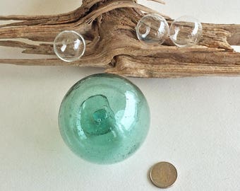 VINTAGE FISHING FLOAT, large green float No.1, beach decor, collectible, real Japanese fishing float, coastal, nautical decor, cottage, 4.5"