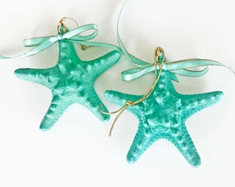 STARFISH CHRISTMAS Ornament, BEACH decor ornament, aqua starfish ornament, nautical Christmas, coastal ornament, aqua ornament, 3"-4"