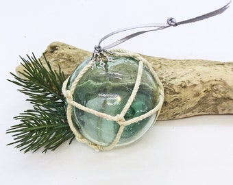 BEACH CHRISTMAS ornament,AUTHENTIC Glass Float Ornament, vintage aqua/green Japanese fishing float, nautical gift, coastal Christmas, 2.5"