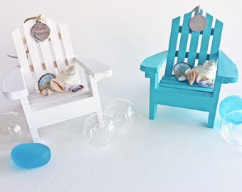 BEACH WEDDING FAVOR, Adirondack chair ornament, optional personalized charm, bride/groom/date, beach chair favor, nautical, coastal, 3.5"