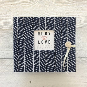 BABY BOOK Navy Herringbone Stripe Album image 1