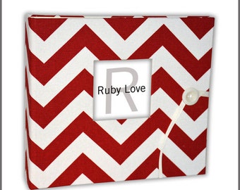 BABY BOOK | Red Chevron Stripe Baby Book | Ruby Love Modern Baby Memory Book