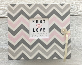 BABY BOOK | Pink and Gray Chevron Stripe Album