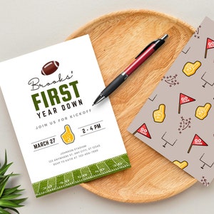 First Year Down Birthday Invitation, Football Birthday Invitation, 1st Year Down Party Invite, 1st Birthday, Editable Digital Canva Template