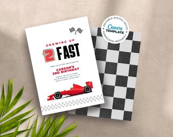 Two Fast Birthday Invitation, Race Car 2nd Birthday Invite, Checkered Flags Party Invite, Race Car Red, Editable Template INSTANT DOWNLOAD
