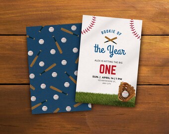 Rookie of the Year Birthday Invitation, Baseball Birthday, Rookie Party Invite, 1st Birthday, Baseball, Editable Digital Canva Template