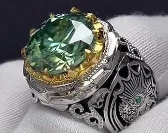 Genuine Mens Green Moissanite Ring Brilliant Quality Unique Moissanite Gemstone Ring Sterling 925 Silver Moissanite Ring For Men