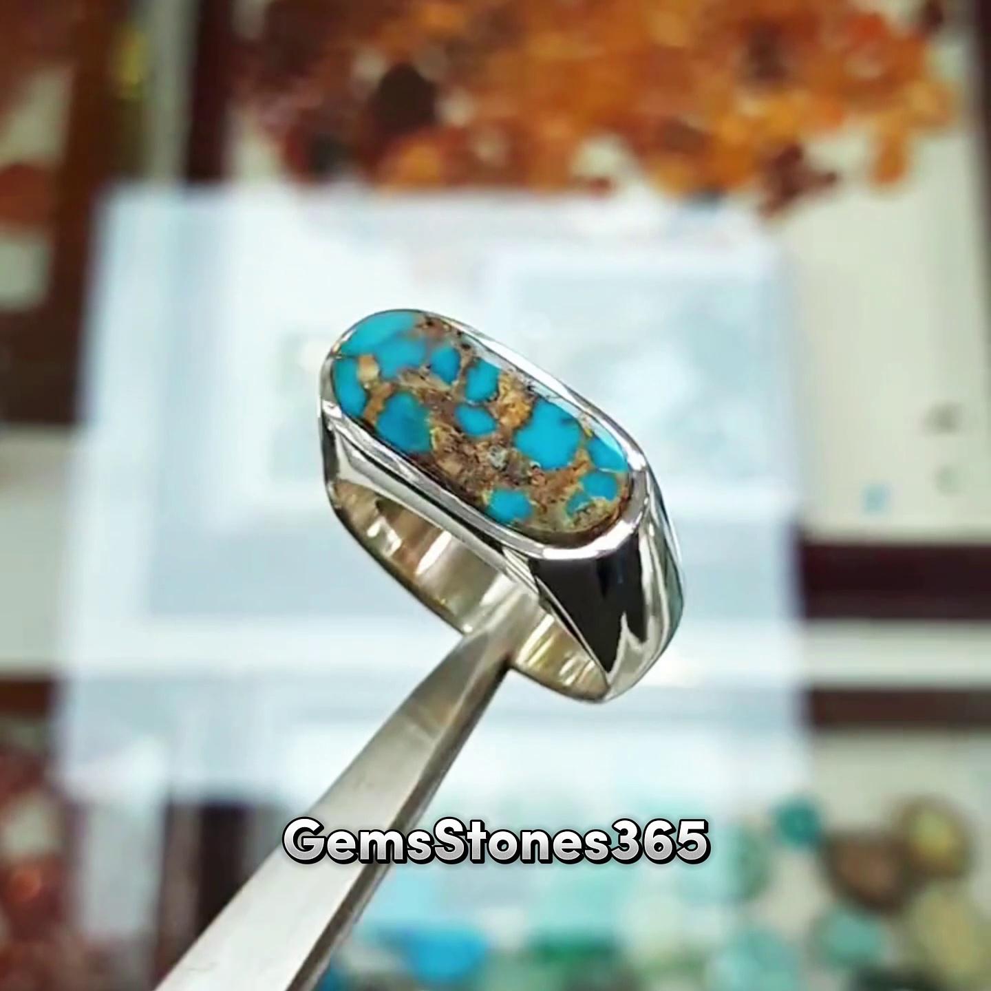 Blue Natural Turquoise Men Ring Feroza Stone Ring 925 Sterling Silver ...