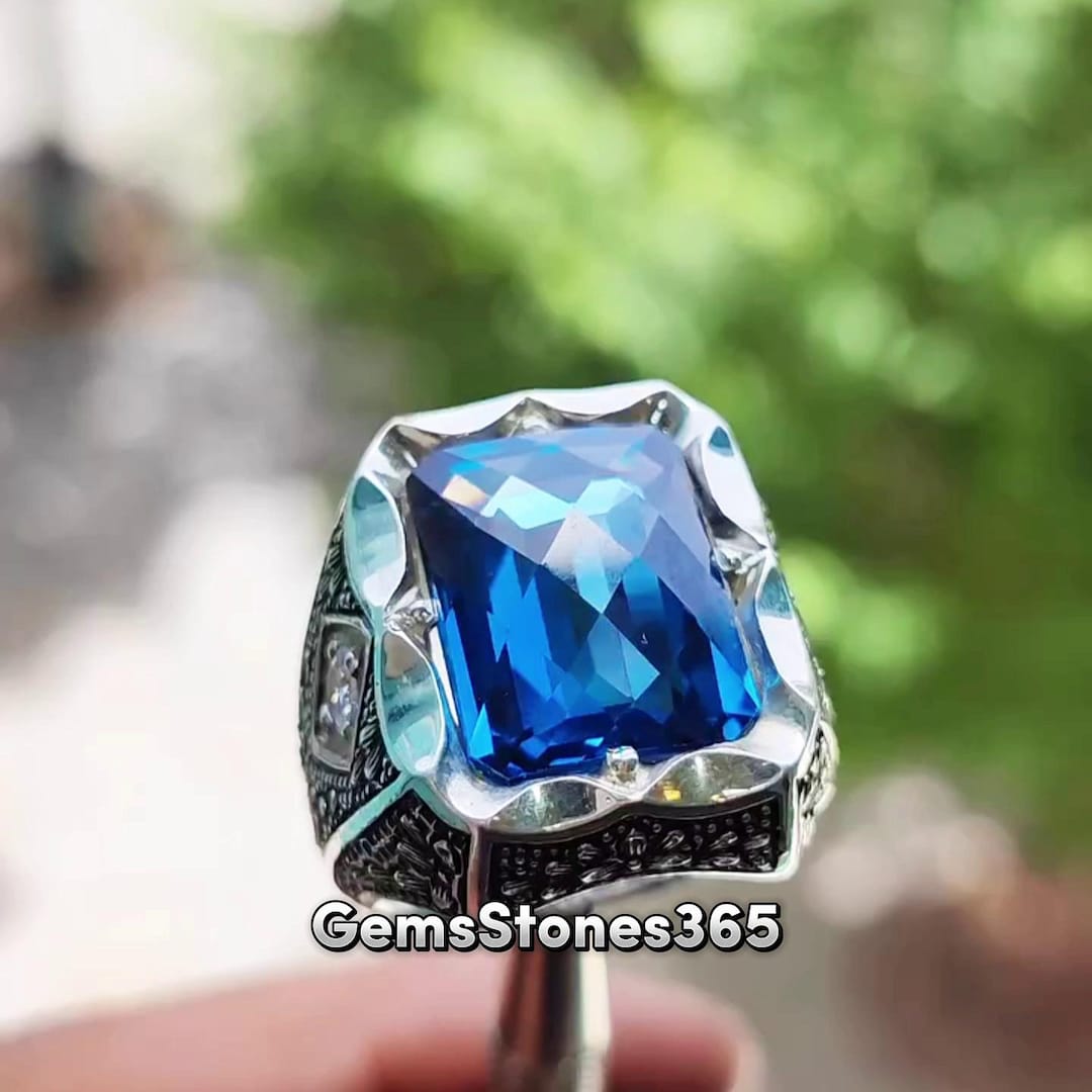 London Natural Blue Topaz Men Ring 925 Sterling Silver Elegant Design ...