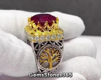Beautiful Red Ruby Yaqoot Ring For Men Unique Handcrafted Ruby Yaqoot Gemstone Ring 925 Sterling Silver Ruby Ring