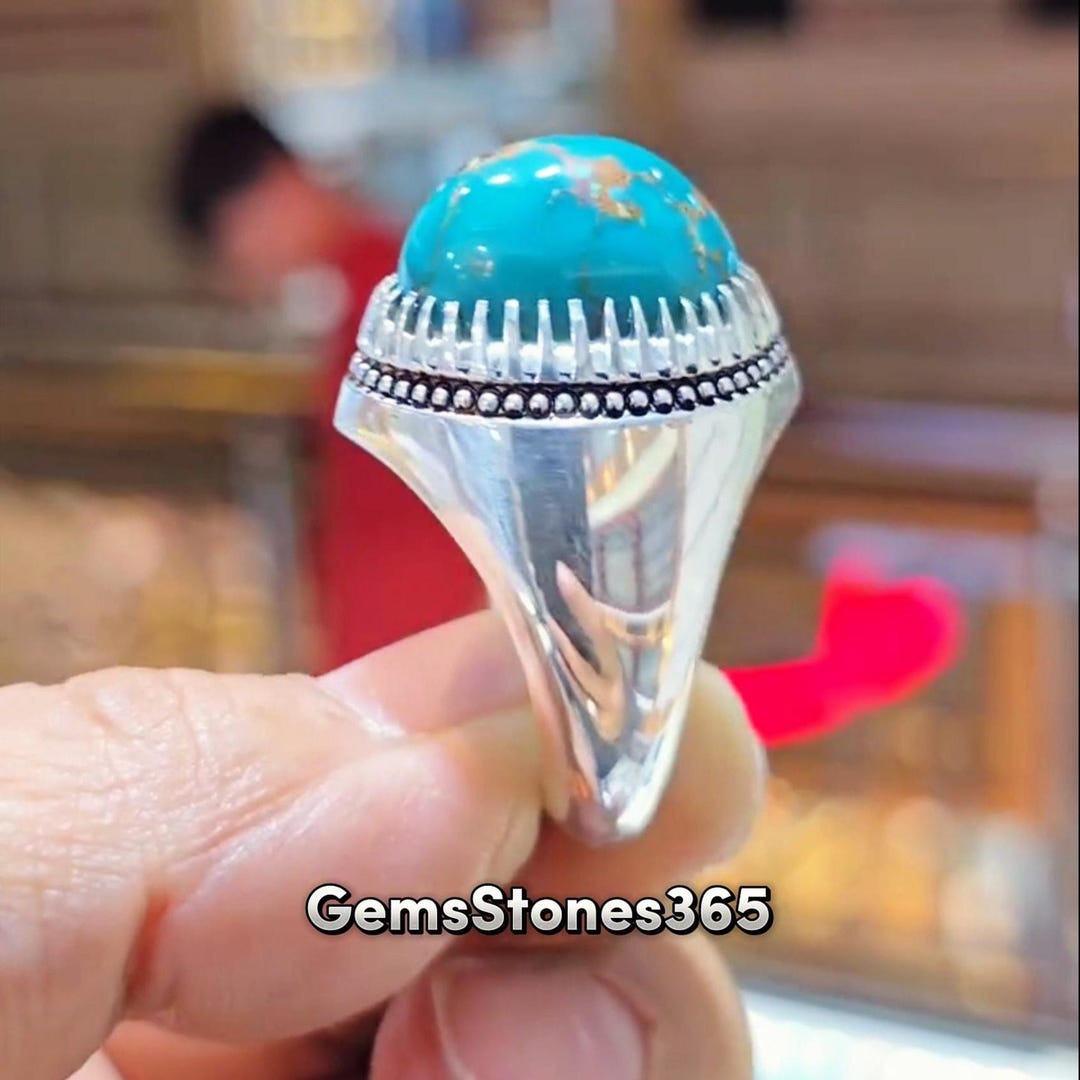 Rare Shajri Neeshapuri Turquoise Feroza Ring 925 Sterling Silver Mens ...