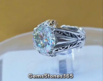 Real Moissanite Men Ring Beautiful Sterling Silver 925 Ring Real Moissanite Gemstone Ring Gift For Men