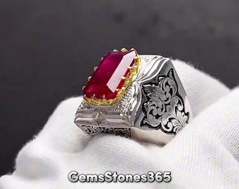 Real Mens Red Ruby Yaqoot Ring Original Yaqoot Ruby Ring Beautifully Handmade Ruby Gemstone Ring Sterling Silver 925 Ruby Ring For Men
