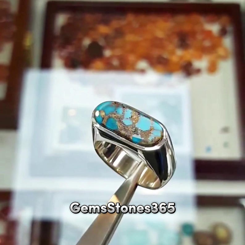 Blue Natural Turquoise Men Ring Feroza Stone Ring 925 Sterling Silver ...